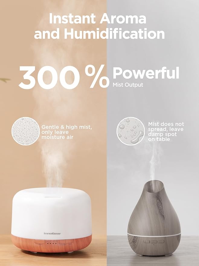 InnoGear 500ml Essential Oil Diffuser with Remote Control, Premium Ultrasonic Aromatherapy Diffusers Scent Humidifier Vaporizer Auto-Off Timer for Large Room Home, Yellow - Bloomnest