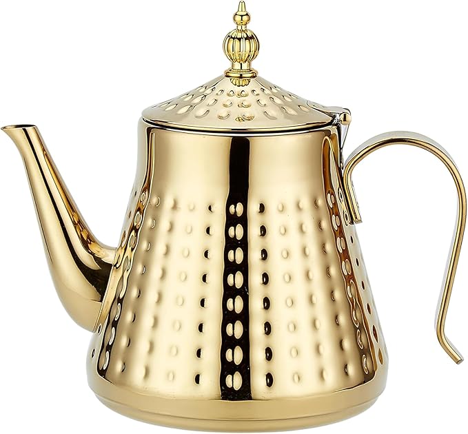 SANQIAHOME 1.2L(40oz) Stainless Steel Hammer Patterned Teapot With Removeable Infuser,Loose leaf cover,Gold - Bloomnest