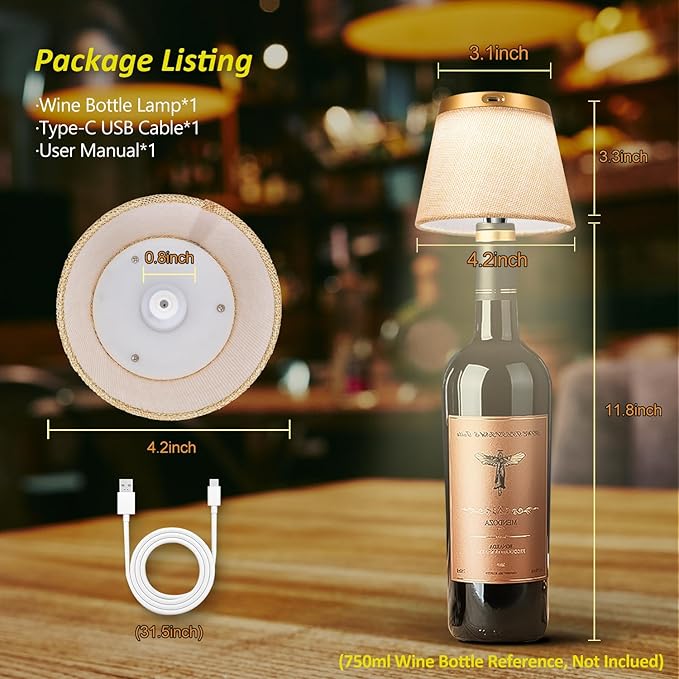 2025 New Bottle Lamp - LED Bottle Lights for Liquor & Wine Bottles, Cordless Lampshade, Whiskey Bottle Top Light, Bottle Stopper Night Light Kit, Rechargeable 3-Tone Touch-Dimmable - Bloomnest