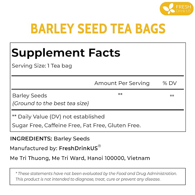 FreshDrinkUS Premium 50 Barley Tea Bags, 100% Natural & Pure. Loose Barley Herbal Tea. Made with Natural Material Tea Bags. No Sugar, No Caffeine, No Gluten, Vegan - Bloomnest