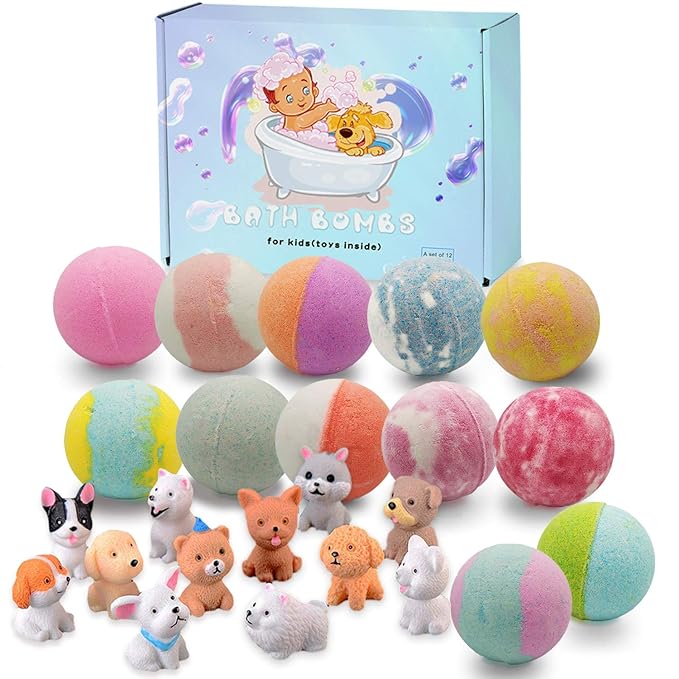 3.5 oz XL Bath Bombs for Kids with Puppy Toys Inside Kids Bath Bombs Organic Bubble Bath Fizzies Colorful Bomb 12 Pcs Set Birthday/Christmas Surprise Gift for Girls & Boys - Bloomnest