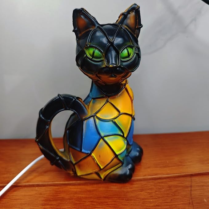 Retro Cat Colorful Resin Cat Table Lamp，3D Cute Pet Cats Themed LED Night Lamp for Pet Lovers Retro Cats Design Home Decor Lighting - Bloomnest