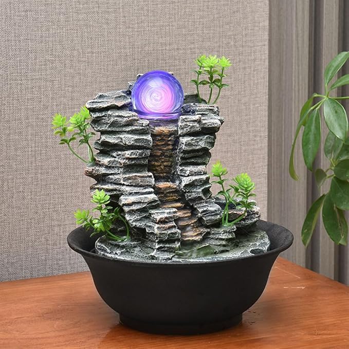 Tabletop Fountain House Decor Waterfall Fountain with Color-Changing LED Light for Office, Living Room, or Bedroom,Relaxing Indoor Tabletop Water Fountain(2815) - Bloomnest