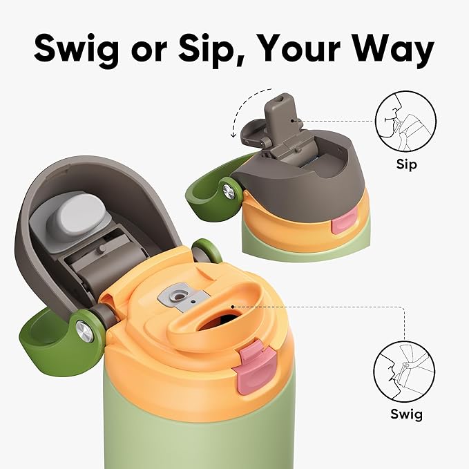 ENCOOL Leakproof Insulated Water Bottle with Straw Dual-Sip Water Bottle Bag-Safe Design for Work, Commute & Gym – Keeps Drinks Cold All Day, 32 oz, Sage Green ENCOOL