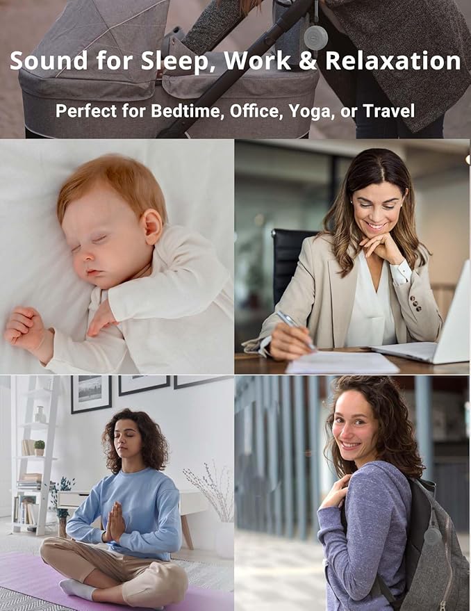 FOXFINE White Noise Machine, Portable Sound Machine with 36 Soothing Sounds, Focused Light, Timer, for Sleeping, Baby, Adults, Home & Travel, Gray