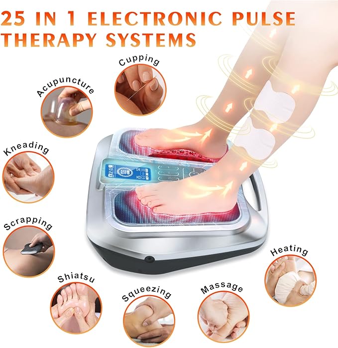 OSITO Foot Circulation Stimulator with Heat, FSA or HSA Eligible, EMS Foot Massager for Neuropathy Pain Relief Feet Massager with 8 TENS Unit Pads, Silver - Bloomnest