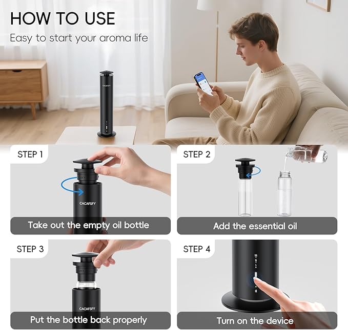 Waterless Scent Diffuser,Hotel Scent Diffuser-Smart APP Control-Cover Up to 1000 Sq.Ft.-Cold Air Tech,Scent Diffusers for Home,Aromatherapy,Large Room,Spa,Commercial-Black Essential Oil Diffuser - Bloomnest