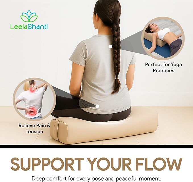 Rectangular Yoga Bolster Pillow for Meditation, Yoga & Back Support – Soft Meditation Cushion with Removable Hand Wash Cotton Cover & Carry Handle (beige) - Bloomnest