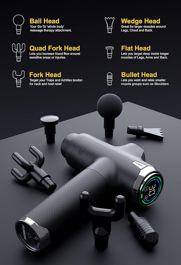 Fusion Black Pro Deep Tissue Massage Gun for Athletes - Percussion Massager for Pain Relief, Muscle Therapy and Relaxation - Bloomnest