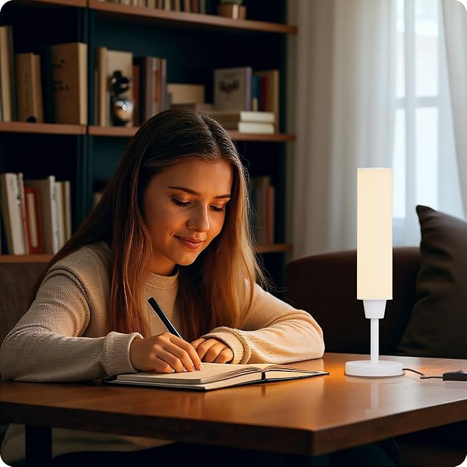 Table Lamp with Remote，Bedside Lamps for Night Stands, Nightstand Lamp with Adjustable Brightness (10%-100%) and Color Temperature (3000k-6000k),Small Lamp for Bedroom (White-Beige Linen) - Bloomnest