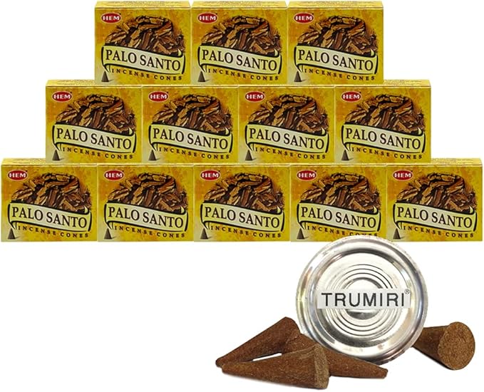 Palo Santo Incense Cones and Burner Holder Bundle from Hem Incense Trumiri for Smudging and Aroma TRUMIRI