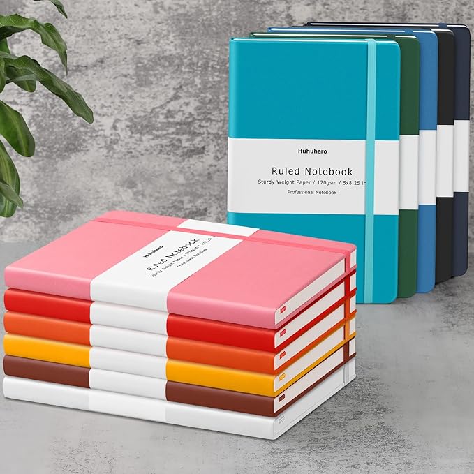 Huhuhero Lind Notebook Journals for Writing, 120Gsm Premium Thick Paper Hardcover Notebooks for Work, Business, Note Taking, Office School Supplies 5"×8.25" (10, Navy Blue) - Bloomnest