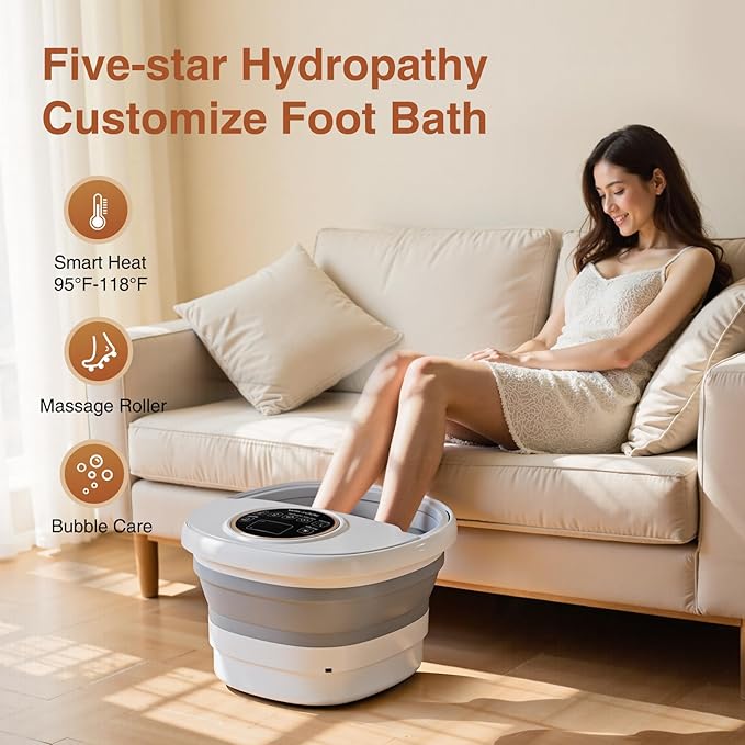 Electric Pedicure Foot Spa with Bubble and Heat,Collapsible Foot Soaking Tub with Remote Control,Pedicure Tools for Feet and Automatic Foot Massager,Foot Bath Soak Tub - Bloomnest