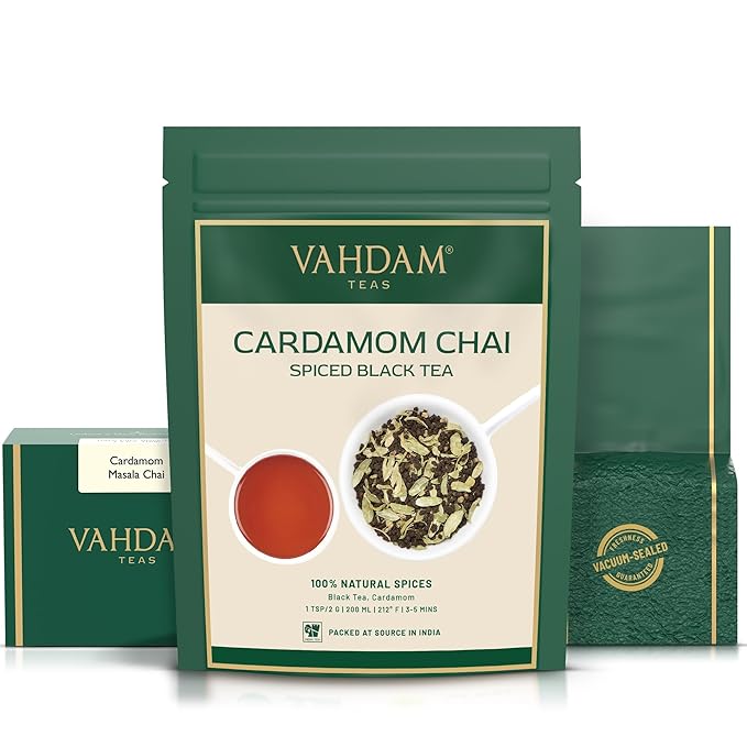 VAHDAM, Cardamom Chai Tea Loose Leaf (50 Cups,3.53 oz)  India's Traditional Cardamom Tea | Spiced Chai Tea | Brew Hot, Iced Or Chai Latte/Masala Chai | Whole Loose-Leaf, Vacuum Sealed - Bloomnest