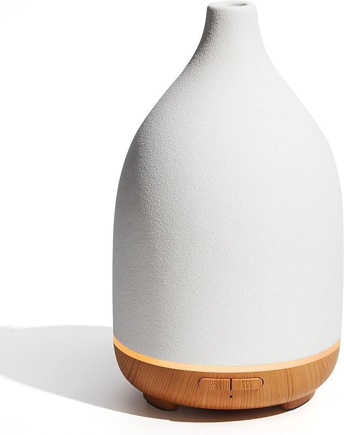 InnoGear Oil Diffuser, 150ML Ceramic Diffuser for Essential Oils Handcrafted Aromatherapy Diffuser Ultrasonic Cool Mist Humidifier with 2 Mist Modes Waterless Auto Off for Room Office, White - Bloomnest