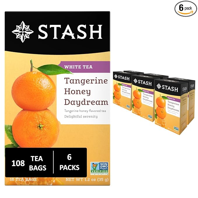 Stash Tea Tangerine Honey Daydream White Tea - Caffeinated, Non-GMO Project Verified Premium Tea with No Artificial Ingredients, 18 Count (Pack of 6) - 108 Bags Total - Bloomnest