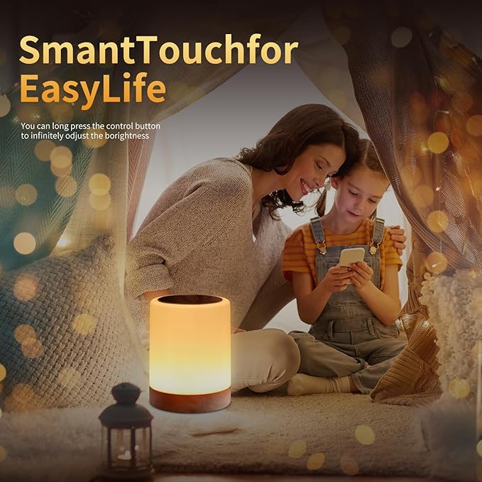 OORUN Touch Bedside Table Lamp,13 RGB Colors & 5 Brightness, USB Rechargeable Desk Lamp, Remote Control Dimmable Night Light with RGB Color Changing,Portable Lamp for Baby, Bedroom, Living Room - Bloomnest