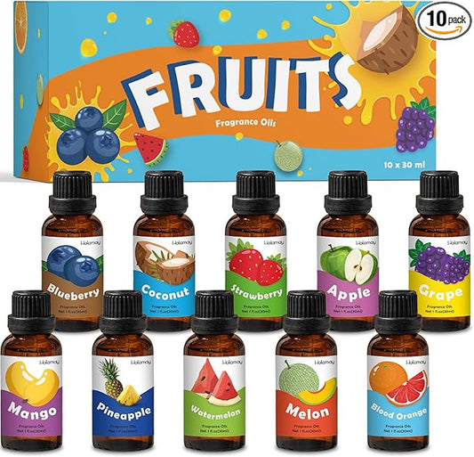 Holamay Fruit Essential Oils for Diffusers for Home, Fragrance Oil for Soap Making, Candle Scents for Candle Making 30ml x 10 - Coconut, Strawberry, Mango, Pineapple, Large Size Aromatherapy Oils Set - Bloomnest