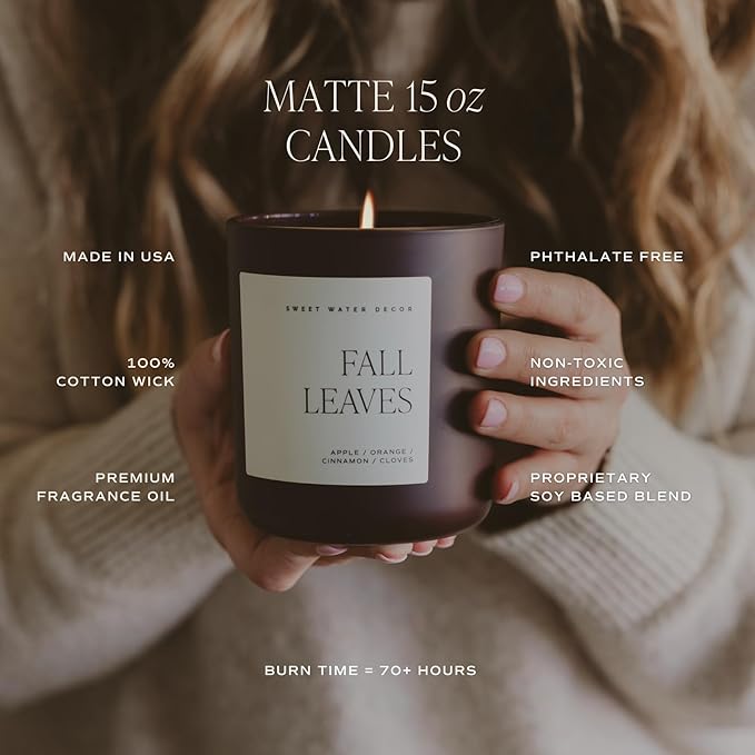 Sweet Water Decor Hello Fall Candle, Large 15oz Jar, Non-Toxic Soy Blend Wax Scented with Apple Cider & Spice, Long-Lasting Autumn Candle, Fall, Halloween & Thanksgiving Gift for Women, 70+ Hour Burn - Bloomnest