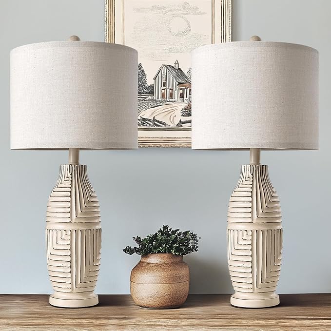 BOBOMOMO 24.5" USB A+C 3-Way Dimmable Touch Control Boho Table Lamp Set of 2 for Living Room Nightstand Beside Lamps for Bedroom(Include Two Bulbs) - Bloomnest