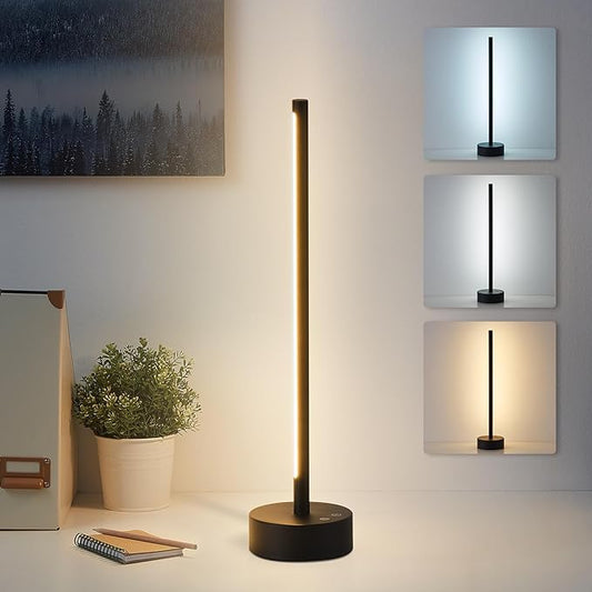 Cordless LED Table Lamp, Battery Operated Portable Desk Lamp,Dimmable/3 Color/Memory Function,Modern Rechargeable Table Light for Living Room,Bedroom,Bedside,Black - Bloomnest