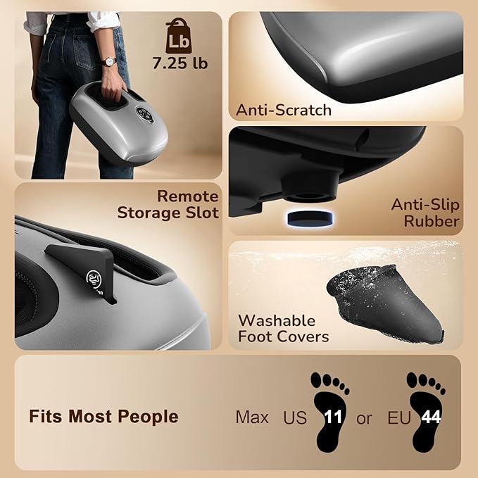 Shiatsu Foot Massager Machine with Heat : Deep Kneading Foot Massager with Vibration & Compression for Plantar Fasciitis & Neuropathy - for Women & Men,Relax for Home Office Use (Silver) - Bloomnest