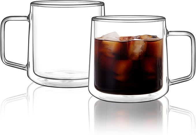 CNGLASS 15oz Double Walled Glass Coffee Mugs,Large Insulated Glass Mugs with Handle,Clear Coffee Cups for Espresso,Latte,Cappuccino,Tea,Set of 2 - Bloomnest