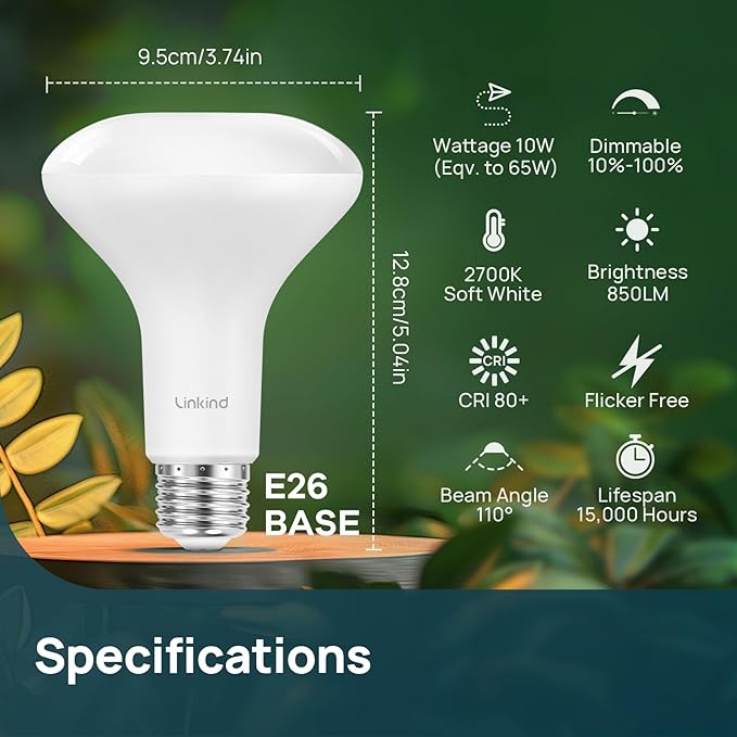 Linkind BR30 LED Flood Light Bulbs Indoor, 65W Equivalent Dimmable LED Recessed Bulbs, 10W 850 Lumens, 2700K Soft White E26 Base, Recessed Can Light Bulb for Bedroom Dining Room Bathroom, 12 Packs - Bloomnest