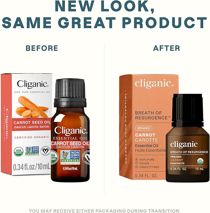 Cliganic Carrot Seed Essential Oil, 100% Pure Natural for Aromatherapy | Non-GMO Verified (Packaging May Vary) Cliganic