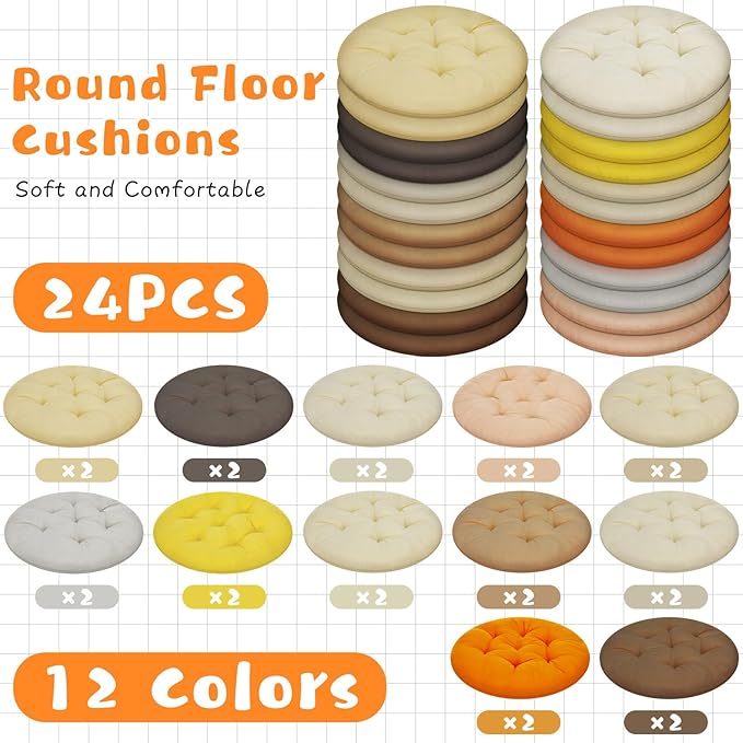 Tinideya 24 Pcs Round Floor Cushions Floor Pillows Meditation Seat Pillows Flexible Seating for Adults Kids, Chair Cushions for Classroom, Nursery, Living Room, Yoga(Medium 15.7 Inch,Yellow-Brown) - Bloomnest