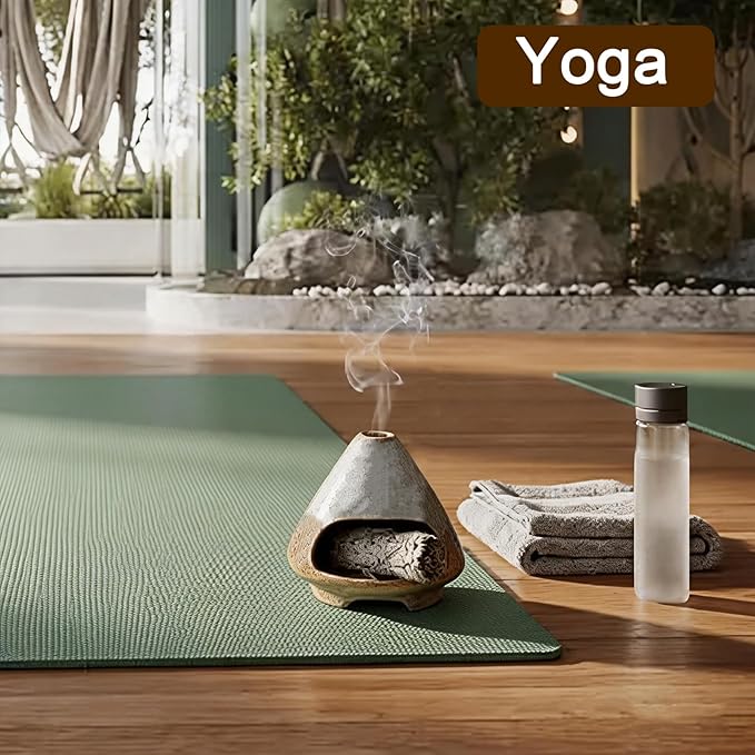 CEREMONY Palo Santo Holder -Mini Ceramic Incense Holder for Palo Santo and Sticks - White Sage Holder for Meditation Decor Ceremony Incense with Glass Gray Collector (Brown-Mount Fuji) LifeNeedsAlittleofCeremony
