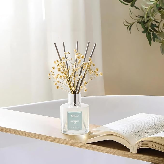 Airkeep Reed Diffuser Set,3.38 fl oz (100 ml) - Refreshing Air Oil Diffusers with 8 Reed Sticks, Home Fragrance Reed Diffuser for Bathroom Shelf Decor - Bloomnest
