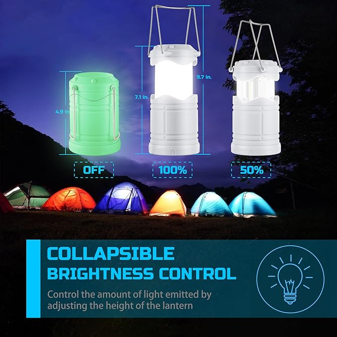 Lichamp LED Camping Lantern, 4 Pack Battery Powered Flashlight for Power Outages, Portable Collapsible Hanging Light Essential for Home, Outdoor, Emergency Lamp Survival Kit Gear for Hurricane, C2 - Bloomnest