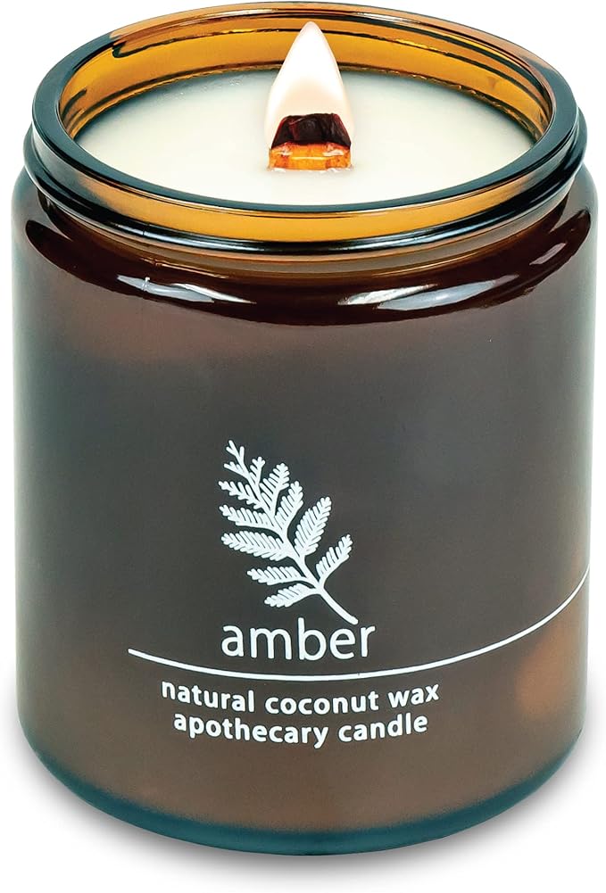 Hemlock Park Crackling Wood Wick Candle Handcrafted with Natural Coconut Wax (Standard 8 oz, Amber) - Bloomnest