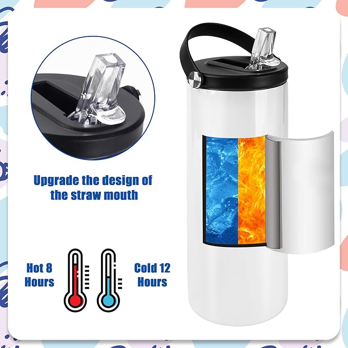 Joyclub 8 Pack Sublimation Water Bottle Blanks 20 oz Sublimation Tumblers with Handle Sports Skinny Insulated Tumblers Bulk - Bloomnest