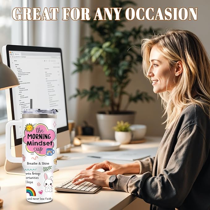 DUUV Inspirational Gifts for Women Men Friends Sister, Birthday Gifts for Motivation, Positive Affirmations Mug for Christmas, Mental Health Self Love Morning-Mindset Cup Tumbler 40 Oz, 1PCS - Bloomnest