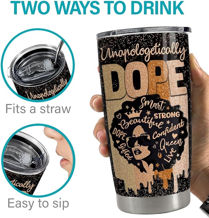SANDJEST Inspirational Gifts for Women Black Woman Inspiration Tumbler 20oz Stainless Steel Insulated Coffee Travel Mug Cup Motivational Gift for Women Birthday Christmas - Bloomnest