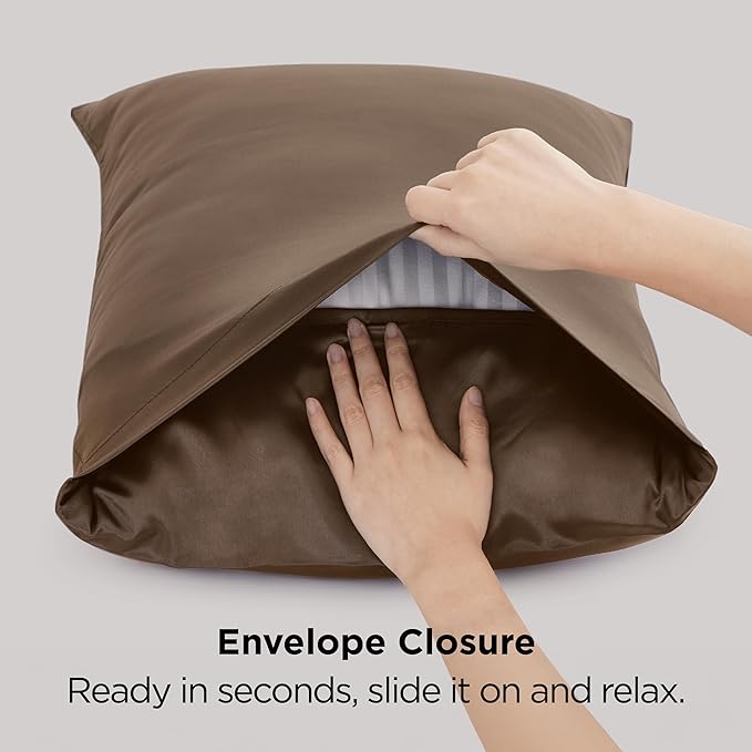 Bedsure Satin Pillowcase 2 Pack Similar to Silk Pillow Cases Standard Size, Pillow Case for Sleeping Women with Envelope Closure, Gifts for Women Men, Brown, 20x26 Inches, 2pcs - Bloomnest