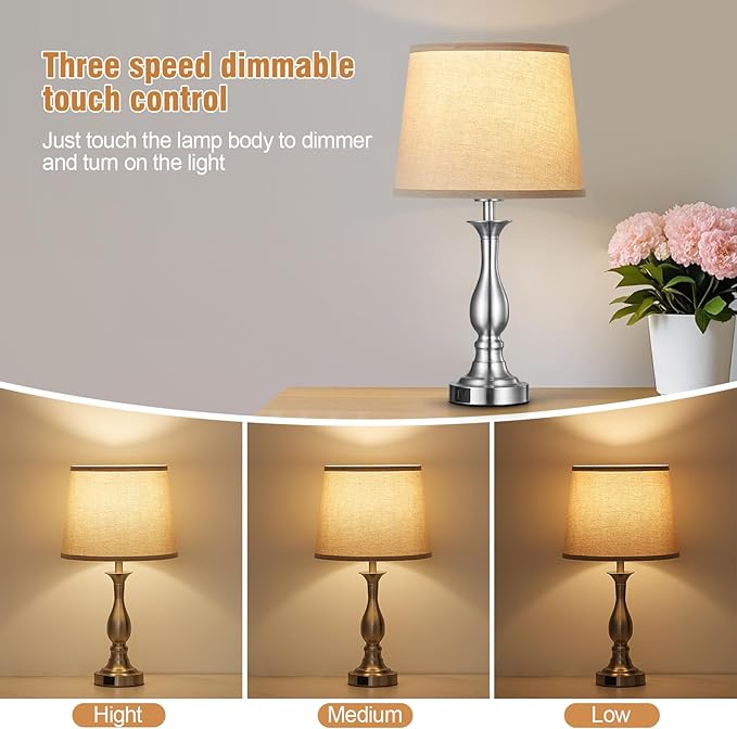 Bedside Table Lamp Touch Control Bedroom Lamps with USB A and C Charging Port 3 Way Dimmable Touch Lamps for Nightstand Living Room Bedroom Dorm Home Office Reading, Set of 2 - Bloomnest