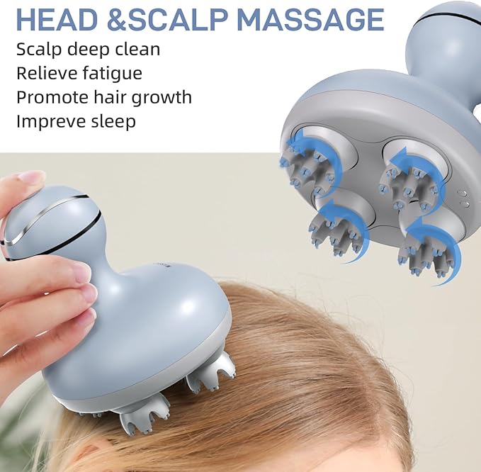 cotsoco Electric Scalp Head & Back Massager, Cordless Hair Massage Waterproof Head Massager with 4 Heads 84 Nodes for Hair Growth, Stress Relief & Deep Clean, Gifts for Men Women, Purple cotsoco