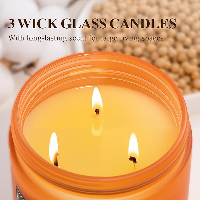 Auelife Spiced Vanilla Apple Scented Candle – 22oz Large 3-Wick Soy Candle, Cozy Fall & Autumn Candles for Home, Holiday Gift for Women & Men - Bloomnest