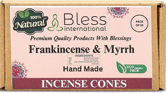 Bless International Frankincense-and-Myrrh 100%-Natural-Incense-Cones Handmade-Hand-Dipped Organic-Chemicals-Free for-Purification-Relaxation-Positivity-Yoga-Meditation The-Best-scents (10 Count) BlessInternational