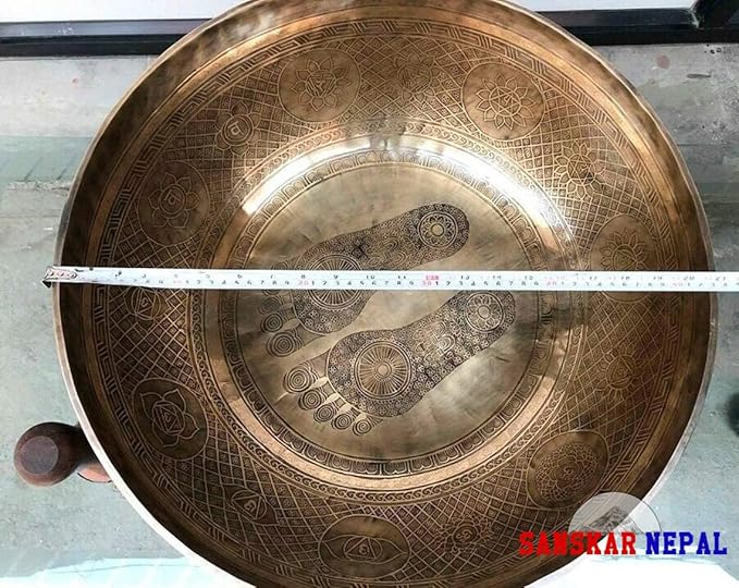 Large Singing Bowl - 21 Inches in Diameter - Foot Singing Bowl to Stand In Etched by Artisans from Nepal - For Healing, Sound Bath, Yoga, Relaxation, and Meditation