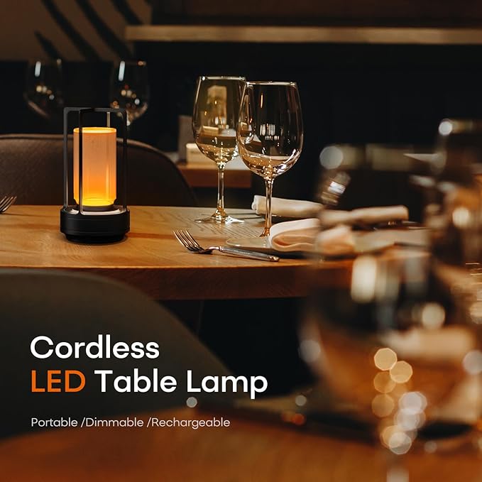 Portable Metal Table Lamp for Indoor/Outdoor ,Rechargeable Cordless LED Lamp, 3-Colour Infinitely Dimming Battery Powered Small Desk Lamp, Restaurant/Bedroom/Bar/Coffee/Camping Light (Black Set of 2) - Bloomnest