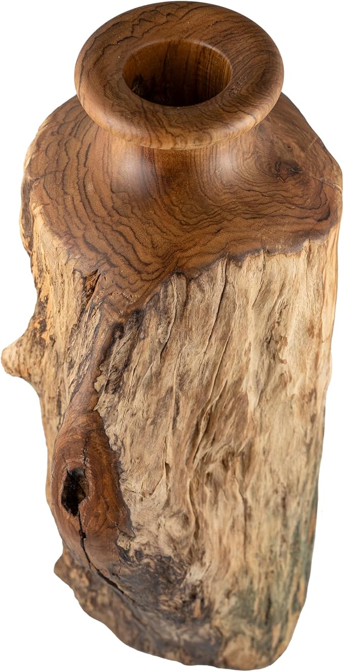 Vitex Pubescens Vahl Handcrafted Natural Wooden Vase; H(11.8”) x D(5"-6.5"); Unique Wooden Vase - Bloomnest