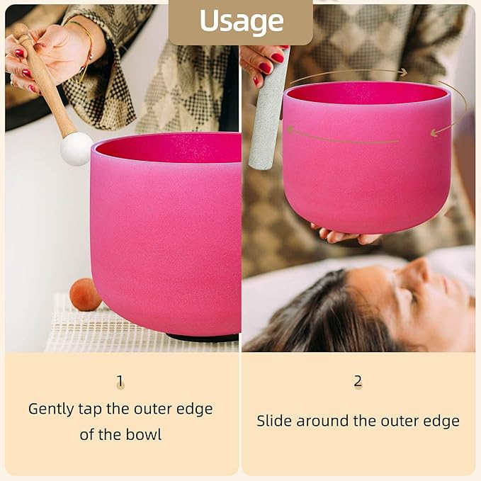 Red C Note Root Chakra 8 inch Quartz Crystal Singing Bowl, for Healing Mindfulness Meditation Yoga Sound Baths, with Case Rubber Mallet - Bloomnest