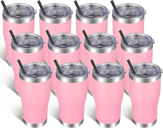 VEGOND 20oz Tumbler Stainless Steel Tumbler Cup with Lid And Straw Vacuum Insulated Double Wall Travel Coffee Mug(Pink 12 Pack)