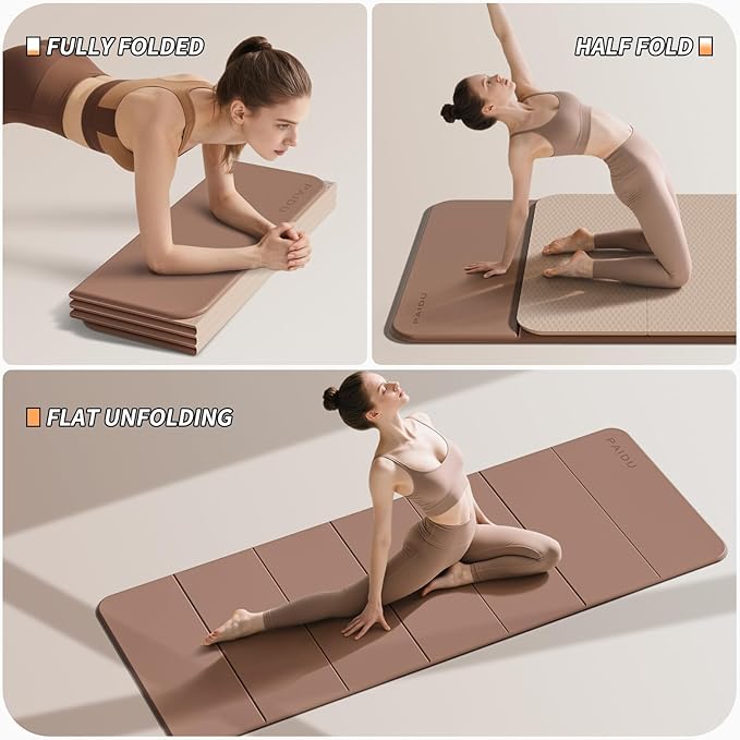 Foldable Fitness Yoga Mat | 2/5" (10MM) Extra Thick | SGS Certified Non-Slip TPE | 75x26" Extra Long-Wide | Portable & Easy Store | for Yoga, Pilates, Home Gym & Full-Body Workouts - Bloomnest