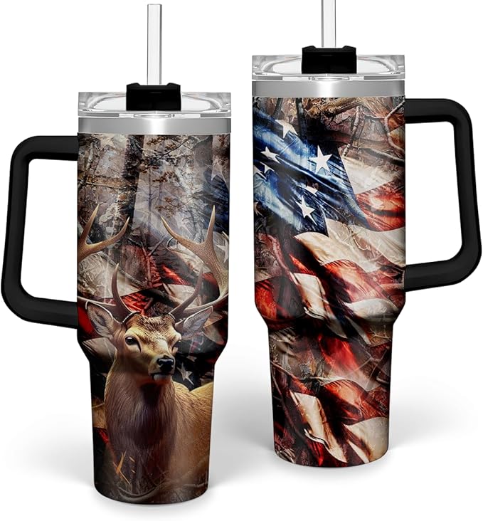 SANDJEST Hunting Tumbler with Handle for Men, Hunter Gifts for Men Dad Grandpa Husband Boyfriend, 40oz Stainless Steel Insulated Tumblers Hunters Gift for Birthday Christmas Fathers Day - Bloomnest