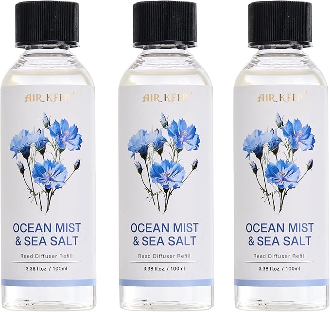 Airkeep Reed Diffuser Oil Refill/Ocean Mist&Sea Salt/3.38 oz(100ml)/3 Pack/Scented Oil Refill for Reed Diffuser Home Fragrance for Bedroom, Bathroom Office Home Decor - Bloomnest